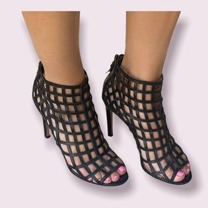 Via Spiga black net bootie heels size 37